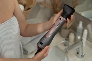 Фен-щітка Ardesto Brush Pink Touch, 1200Вт, 2 швидкості, 2 темп. режими, LED-дисплей, функція іонізації , 4 насадки, сірий+ рожевий №11