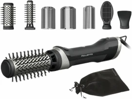 Фен-щетка Rowenta Renewal Brush Active, 1000Вт, 3 режима, иониз-я, холл. обдув, оборот. насадка, 5 насадок, керамика, черный