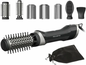 Фен-щетка Rowenta Renewal Brush Active, 1000Вт, 3 режима, иониз-я, холл. обдув, оборот. насадка, 5 насадок, керамика, черный №1