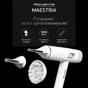 Фен Rowenta Ultimate Experience Maestria, 2000Вт, 3 режими, дифузор, іоніз-я, хол. обдув, фірмовий кейс, білий №4
