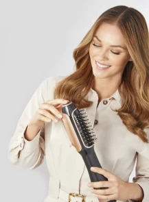 Фен-щетка Rowenta Reverso Dry&Brush 2в1, 1200Вт, 3 режима, иониз-я, холл. обдув, насадок-2, керамика, черно-золотистый. №6