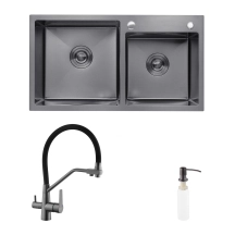 Комплект кухонна мийка Kroner Schwarze-7843ZHM PVD + змішувач Edelstahl Klassisch-PVD03817BLK + дозатор Spender-026 купити