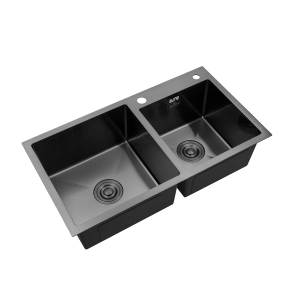 Комплект кухонна мийка Kroner Schwarze-7843ZHM PVD + змішувач Edelstahl Klassisch-PVD03817BLK + дозатор Spender-026 №5