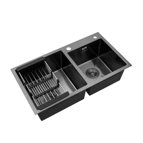 Комплект кухонна мийка Kroner Schwarze-7843ZHM PVD + змішувач Edelstahl Klassisch-PVD03817BLK + дозатор Spender-026 №6