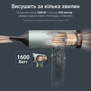 Фен Rowenta Tiny, 1600Вт, 3 режима, диффузор, иониз-я, холл. обдув, зелено-черный №7