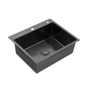 Комплект кухонна мийка Kroner Schwarze-6050HM PVD + змішувач Ersel-GRP03393BLK + дозатор Spender-026 №5