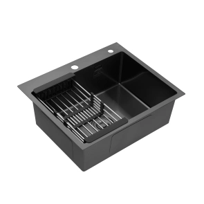 Комплект кухонна мийка Kroner Schwarze-6050HM PVD + змішувач Ersel-GRP03393BLK + дозатор Spender-026 №6