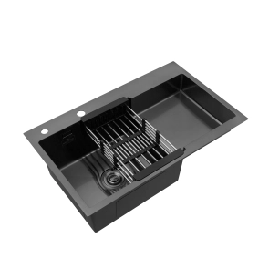 Комплект кухонна мийка Kroner Schwarze-7848LHM PVD + змішувач Edelstahl Klassisch-SCH035PVD + дозатор Spender-SCH049 №10