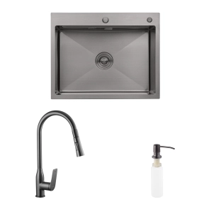 Комплект кухонна мийка Kroner Schwarze-6350HM PVD + змішувач Graz-GRP030 + дозатор Spender-026 №1