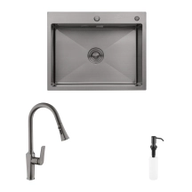 Комплект кухонна мийка Kroner Schwarze-6350HM PVD + змішувач Makon-GRP030-T + дозатор Spender-SCH049 купити в Києві