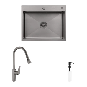 Комплект кухонна мийка Kroner Schwarze-6350HM PVD + змішувач Makon-GRP030-T + дозатор Spender-SCH049 №1