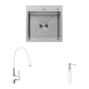 Комплект кухонна мийка Kroner Gebürstet-5050HM + змішувач Küche-C031WHI + дозатор Spender-016 №1