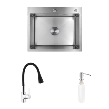 Комплект кухонна мийка Kroner Gebürstet-6050HM + змішувач Küche-C031BLK + дозатор Spender-016 купити в Україні