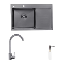 Комплект кухонна мийка Kroner Schwarze-7849LHM PVD + змішувач Edelstahl Klassisch-SCH035PVD + дозатор Spender-026 купити в Києві