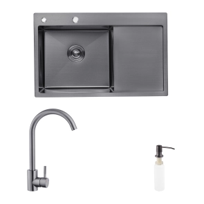 Комплект кухонна мийка Kroner Schwarze-7849LHM PVD + змішувач Edelstahl Klassisch-SCH035PVD + дозатор Spender-026 №1