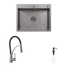 Комплект кухонна мийка Kroner Schwarze-6350HM PVD + змішувач Ersel-GRP03393BLK + дозатор Spender-SCH049 купити