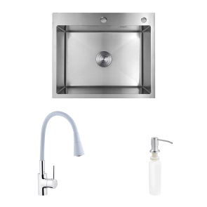Комплект кухонна мийка Kroner Gebürstet-6050HM + змішувач Küche-C031GRA + дозатор Spender-016 №1