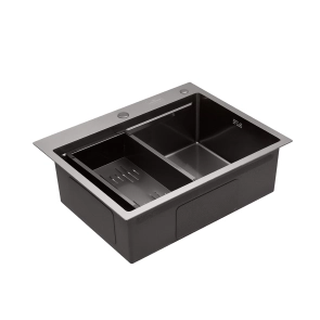 Комплект кухонна мийка Kroner Schwarze-6350HM PVD + змішувач Ersel-GRP03393BLK + дозатор Spender-SCH049 №18