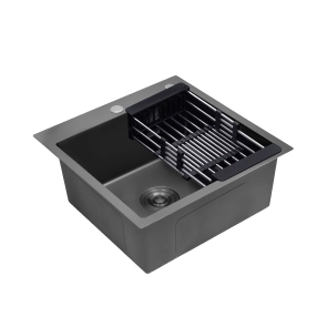 Комплект кухонна мийка Kroner Schwarze-5050HM PVD + змішувач Ersel-GRP03393BLK + дозатор Spender-026 №17