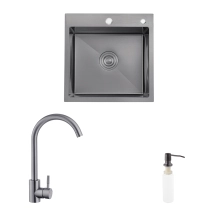 Комплект кухонна мийка Kroner Schwarze-4545HM PVD + змішувач Edelstahl Klassisch-SCH035PVD + дозатор Spender-026 в магазині TVOE