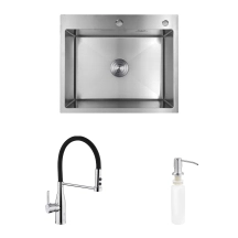 Комплект кухонна мийка Kroner Gebürstet-6050HM + змішувач Ersel-C03111BLK + дозатор Spender-016 купити в Києві