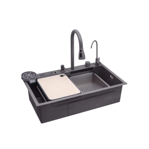 Кухонна мийка Kroner KRP Schwarze - SET7545NG PVD (3.0/0.8 мм) №1