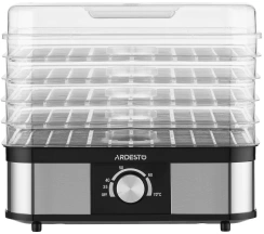 Сушилка для продуктов Ardesto 245Вт, поддонов - 5x3см, макс - 70°С, пластик, черный+нерж