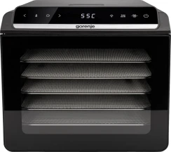 Сушилка для продуктов Gorenje 580Вт, поддонов - 6x1.5см, диаметр - 25см, макс - 75°С, дисплей, пластик+металл, черный