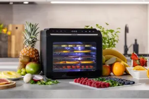Сушарка для продуктів Gorenje 580Вт, піддонів - 6x1.5см, діаметр - 25см, макс - 75°С, дисплей, пластик+метал, чорний №10