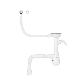 Сифон для кухонної мийки Kroner KRP KS02R-1WHI 3 1/2"х40/50 мм з відводом для пральної машини, з круглим переливом №1
