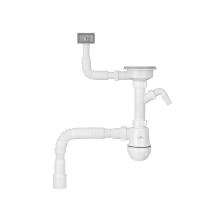 Сифон для кухонной мойки Kroner KRP KS02-1WHI 3 1/2”х40/50 мм с отводом для стиральной машины, с квадратным переливом