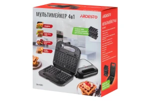 Сендвічмейкер Ardesto 700Вт, алюміній, 4 пластини, корпус-нержав.сталь/пластик, чорно-сріблястий №10