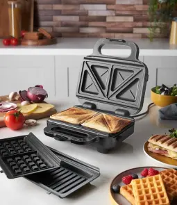 Мультимейкер Russell Hobbs, 750Вт, комплект-3 пластини, алюміній, корпус-нержав.сталь, пластик, чорний-срібний №3
