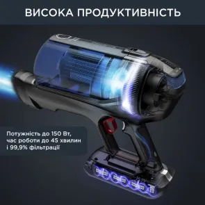 Пилосос Rowenta безпровідний X-Force Flex 12.60 Auto Aqua, 320Вт, конт пил -0.1л, Втон. робота до 45хв, вага-3кг, НЕРА, чорно-синій №4