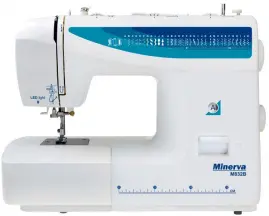 Швейная машина МINERVA M832B, электромех., 85 Вт, 37 швейных операций, полуавтомат петля, белый+синий