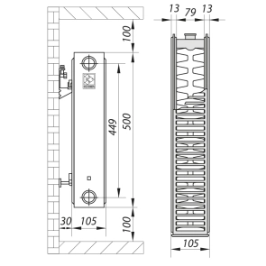 Стальной радиатор 22х500х1500.S KOER (бок. подключение) (RAD063) №3