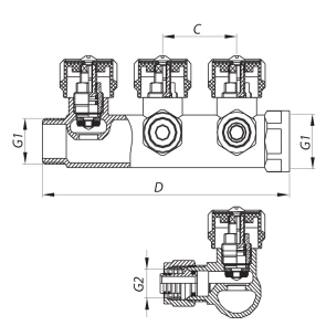 Колектор вентильний з фитингом KOER KR.1121-2 3/4"x2 WAYS (KR2650) №2