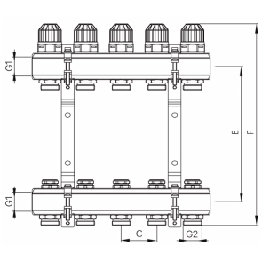 Коллекторный блок с термостатическими клапанами KOER KR.1100-02 1"x2 WAYS (KR2628) №3