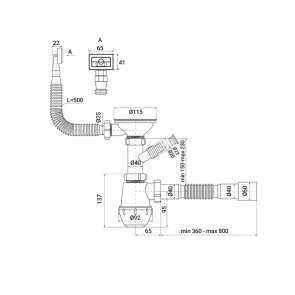 Сифон для кухни ZERIX SK-02-B 3 1/2"x40 с резьб. выпуском и отводом для стиральной машины №2
