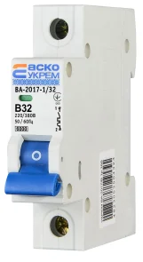 Автоматичний вимикач УКРЕМ ВА-2017/B 1р 32А АСКО №6