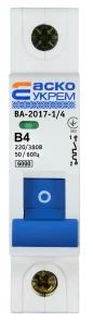 Автоматичний вимикач УКРЕМ ВА-2017/B 1р 4А АСКО №1