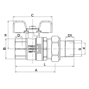 Кран з американкою Roho R105-075B - 3/4" прямий (RO0111) №2