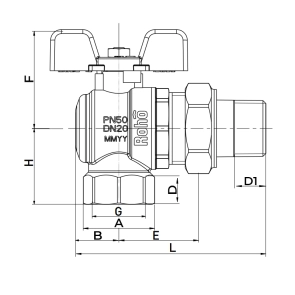 Кран з американкою Roho R106-100 - 1" кутовий (RO0091) №2