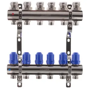 Коллекторный блок с термостатическими клапанами KOER KR.1100-06 1"x6 WAYS (KR2632) №1