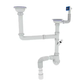 Сифон для кухні ZERIX SK-03-A 3 1/2"x40 з двома різьб. випусками та відведенням для пральної машини №1