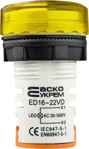 Круглый цифровой измеритель напряжения ED16-22VD 30-500В АС (желтый) №4
