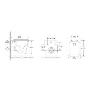 Унітаз підвісний Mixxus Premium Quadro-0301-R 490x340x360mm, система змиву Rimless (MP6452) №2