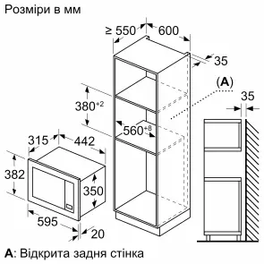 Мікрохвильова піч Bosch вбудована, 21л, електр. керув., 800Вт, дисплей, білий №2
