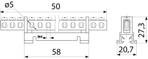 BC-508 6х9 8 отв. Нулевая шина с изолятором на Din-рейке №2