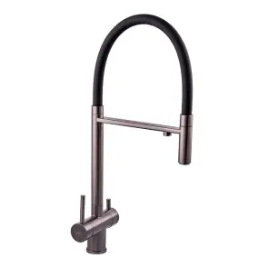 Смеситель Для кухни с гибким изливом на две воды Zerix KIT-021 Graphite REFL.Black из нерж. стали ( №1